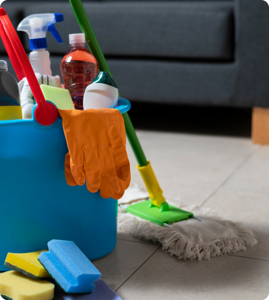 Cleaning bucket with supplies